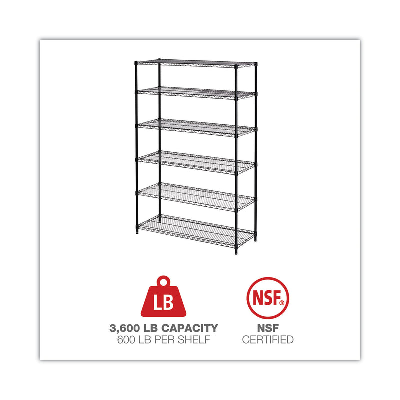 Alera NSF Certified 6-Shelf Wire Shelving Kit, 48w x 18d x 72h, Black