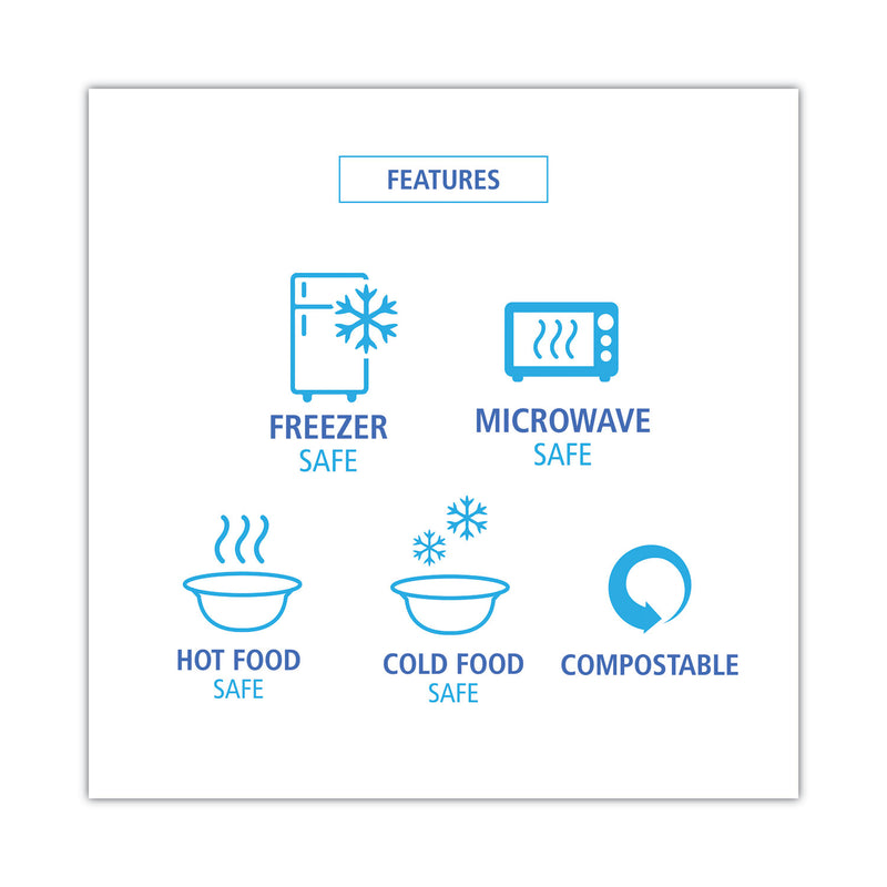 Boardwalk Bagasse Food Containers, Hinged-Lid, 1-Compartment 6 x 6 x 3.19, White, Sugarcane, 125/Sleeve, 4 Sleeves/Carton