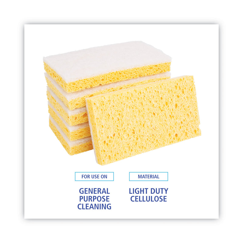 Boardwalk Scrubbing Sponge, Light Duty, 3.6 x 6.1, 0.7" Thick, Yellow/White, Individually Wrapped, 20/Carton