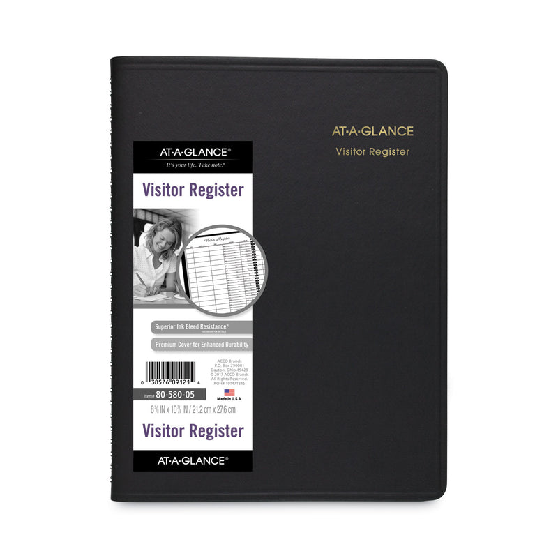 AT-A-GLANCE Visitor Register Book, Black Cover, 10.88 x 8.38 Sheets, 60 Sheets/Book