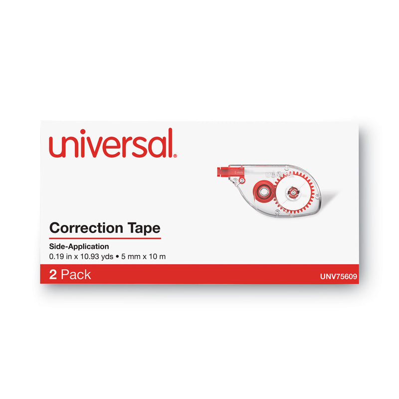 Universal Side-Application Correction Tape, Transparent Gray/Red Applicator, 0.2" x 393", 2/Pack