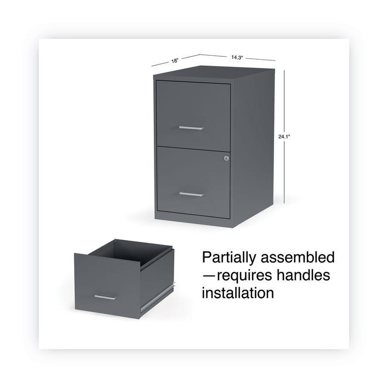 Alera Soho Vertical File Cabinet, 2 Drawers: File/File, Letter, Charcoal, 14" x 18" x 24.1"