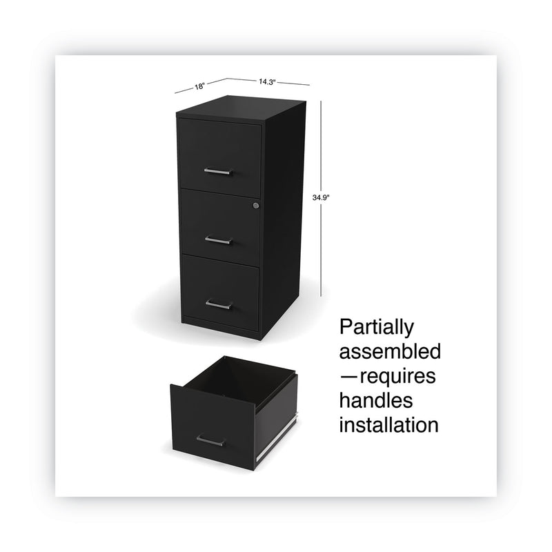 Alera Soho Vertical File Cabinet, 3 Drawers: File/File/File, Letter, Black, 14" x 18" x 34.9"