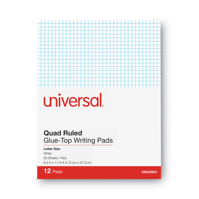 Universal Quadrille-Rule Glue Top Pads, Quadrille Rule (4 sq/in), 50 White 8.5 X 11 Sheets, Dozen