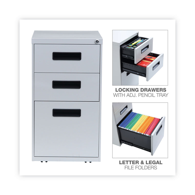 Alera File Pedestal, Left or Right, 3-Drawers: Box/Box/File, Legal/Letter, Light Gray, 14.96" x 19.29" x 27.75"