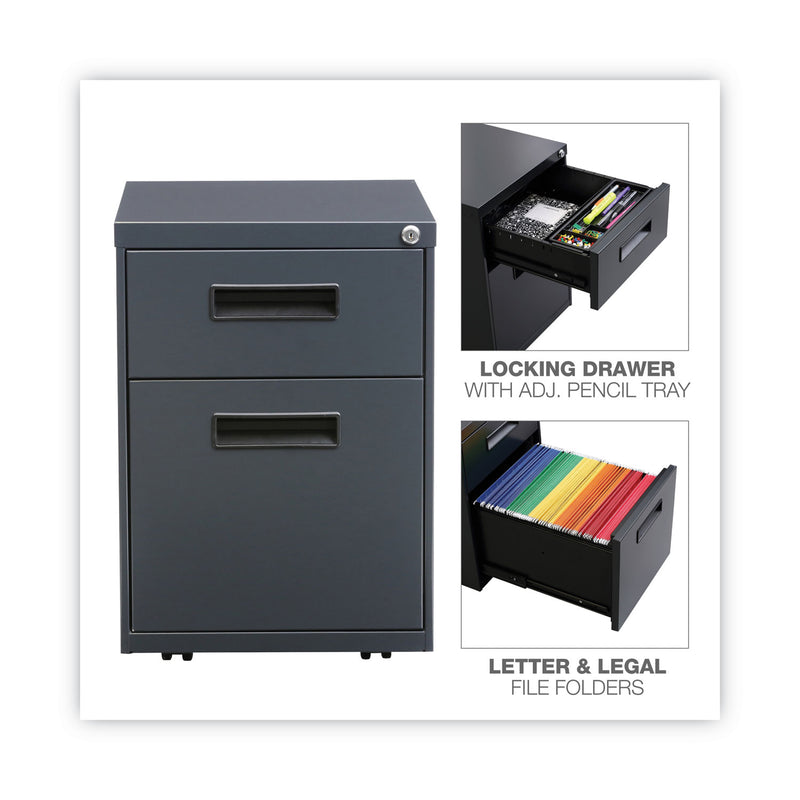 Alera File Pedestal, Left or Right, 2-Drawers: Box/File, Legal/Letter, Charcoal, 14.96" x 19.29" x 21.65"