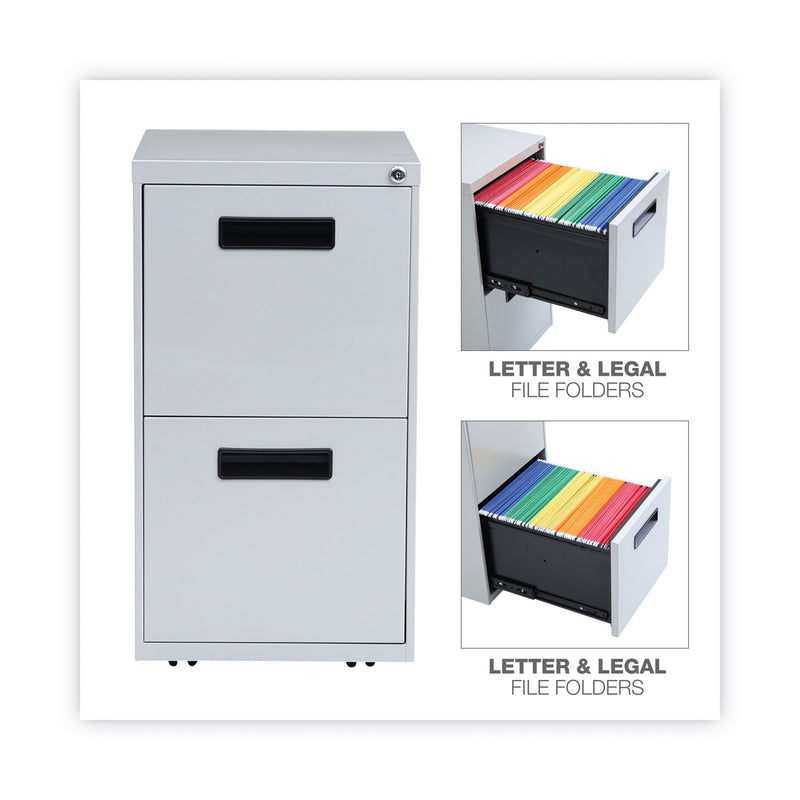 Alera File Pedestal, Left or Right, 2 Legal/Letter-Size File Drawers, Light Gray, 14.96" x 19.29" x 27.75"