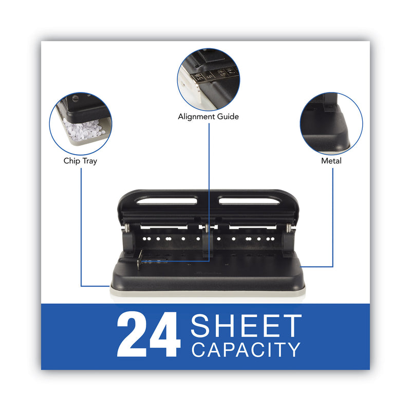 Swingline 24-Sheet Easy Touch Two- to Seven-Hole Precision-Pin Punch, 9/32" Holes, Black