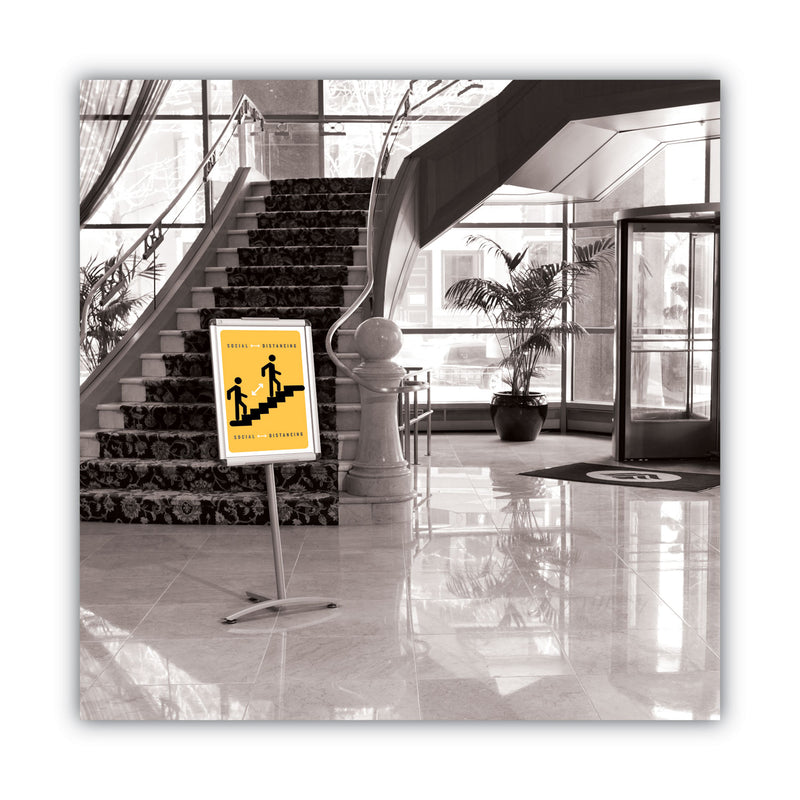 Quartet Improv Lobby Clip-Frame Pedestal Sign, 18 x 24 Frame, 54" High, Aluminum
