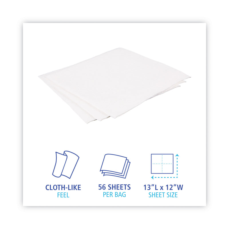 Boardwalk DRC Wipers, 12 x 13, White, 56 Bag, 18 Bags/Carton