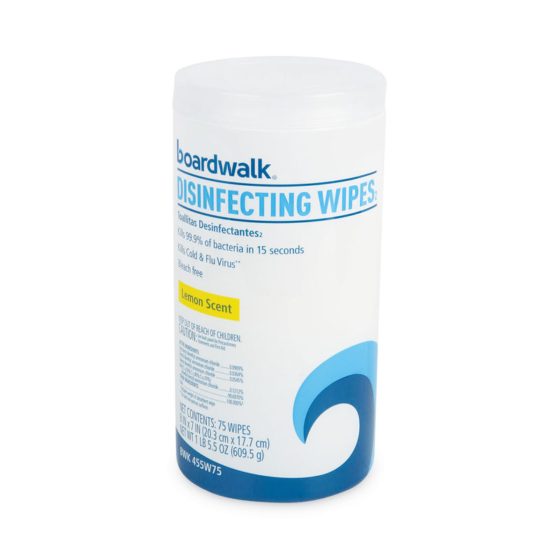 Boardwalk Disinfecting Wipes, 7 x 8, Lemon Scent, 75/Canister, 6 Canisters/Carton