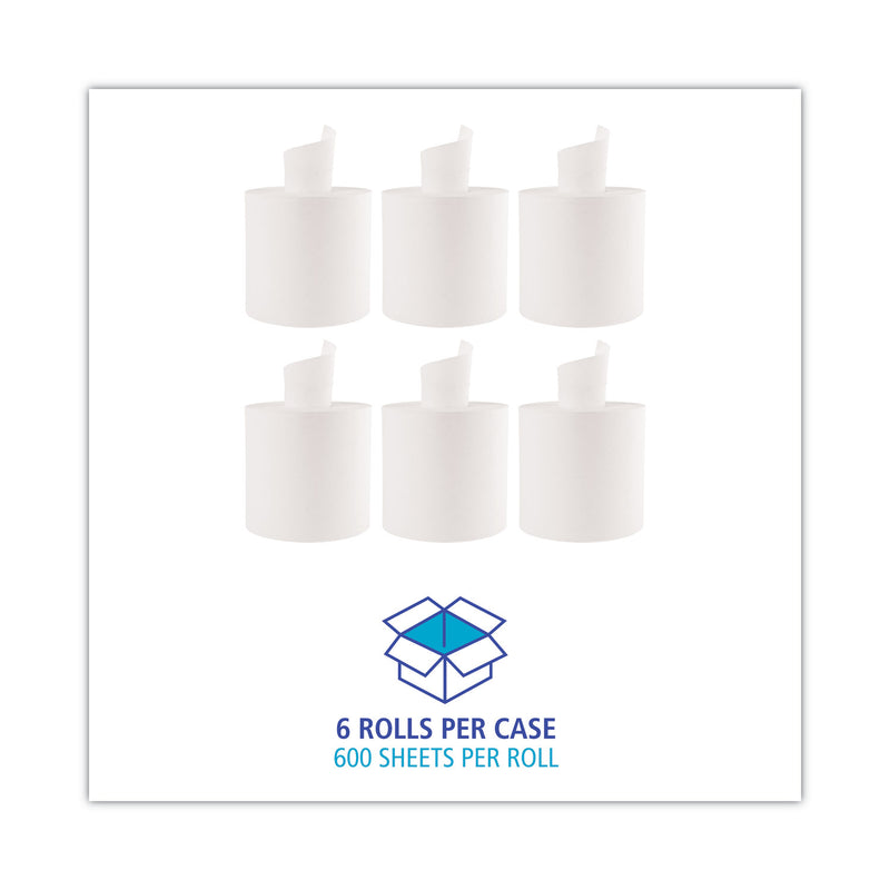 Boardwalk Center-Pull Roll Towels, 2-Ply, 10"w, White, 600/Roll, 6/Carton