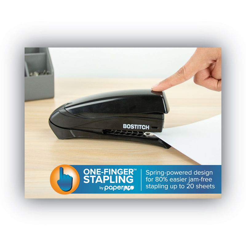 Bostitch Inspire Spring-Powered Full-Strip Stapler, 20-Sheet Capacity, Black