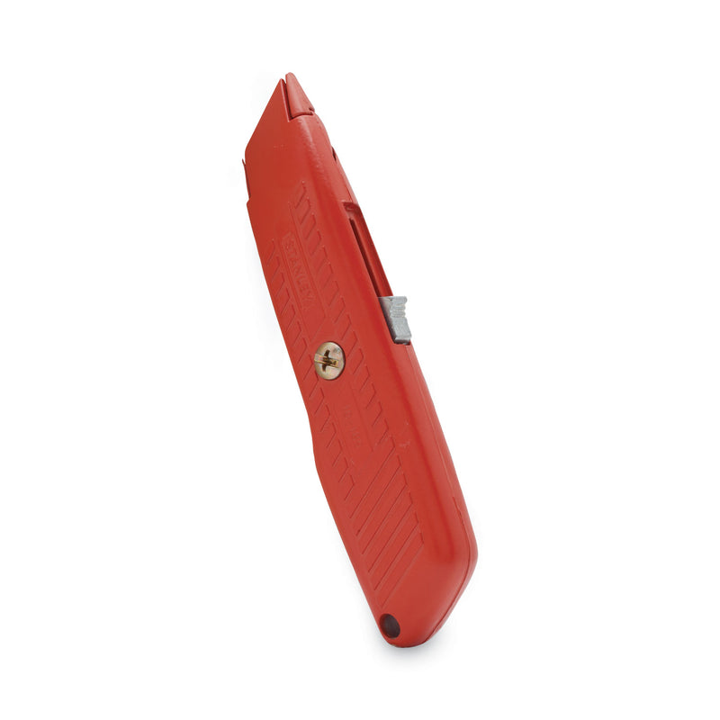 Stanley Interlock Safety Utility Knife with Self-Retracting Round Point Blade, 5.63" Metal Handle, Red Orange