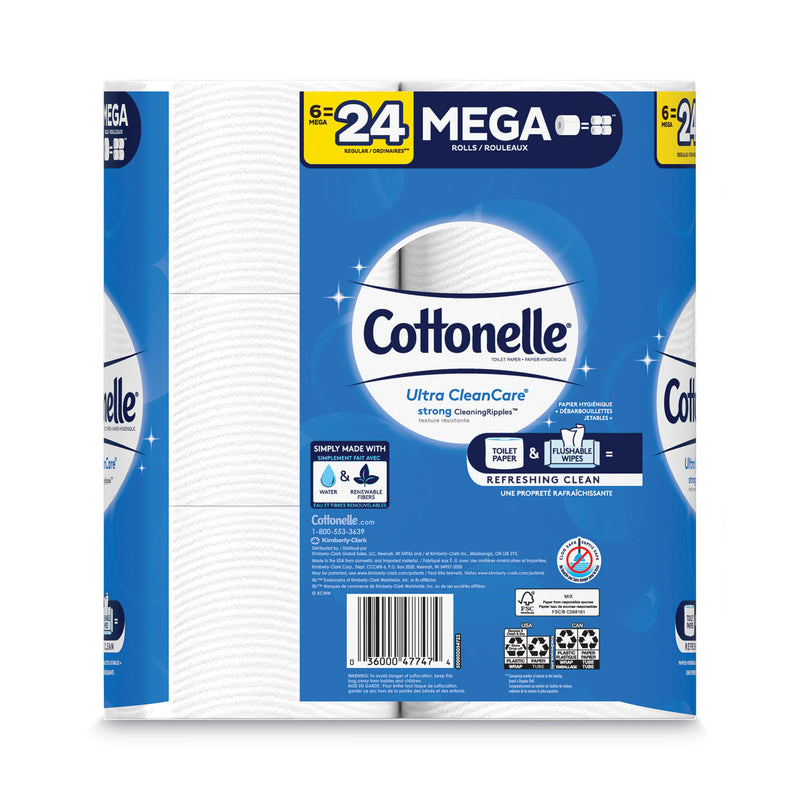 Cottonelle Ultra CleanCare Toilet Paper, Strong Tissue, Mega Rolls, Septic Safe, 1-Ply, White, 340 Sheets/Roll, 6 Rolls/Pk, 6 Pks/Carton