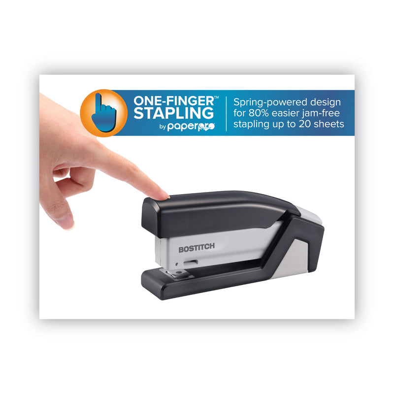 Bostitch EcoStapler Spring-Powered Compact Stapler, 20-Sheet Capacity, Black/Gray