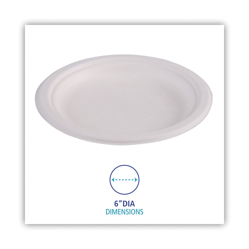 Boardwalk Bagasse Dinnerware, Plate, 6" dia, White, 1,000/Carton