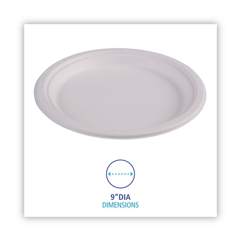 Boardwalk Bagasse Dinnerware, Plate, 9" dia, White, 500/Carton