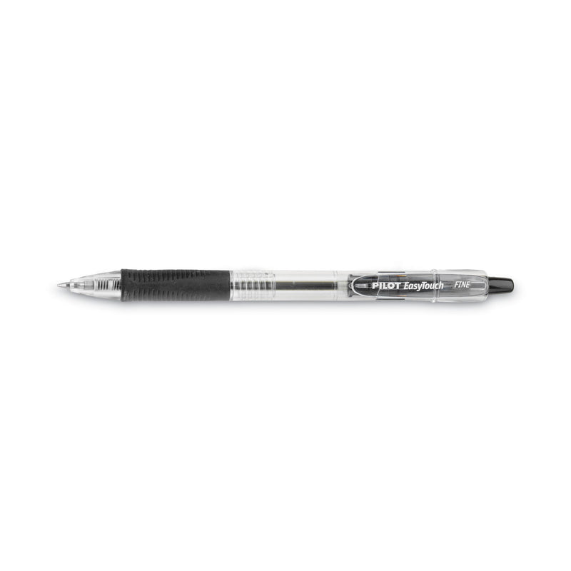 Pilot EasyTouch Ballpoint Pen, Retractable, Fine 0.7 mm, Black Ink, Clear Barrel, Dozen