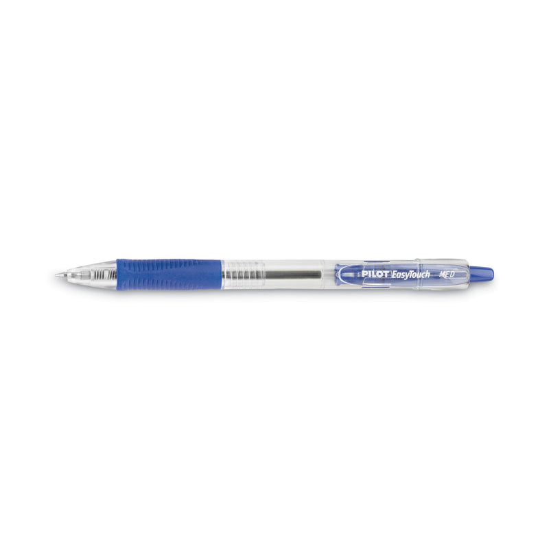 Pilot EasyTouch Ballpoint Pen, Retractable, Medium 1 mm, Blue Ink, Clear Barrel, Dozen