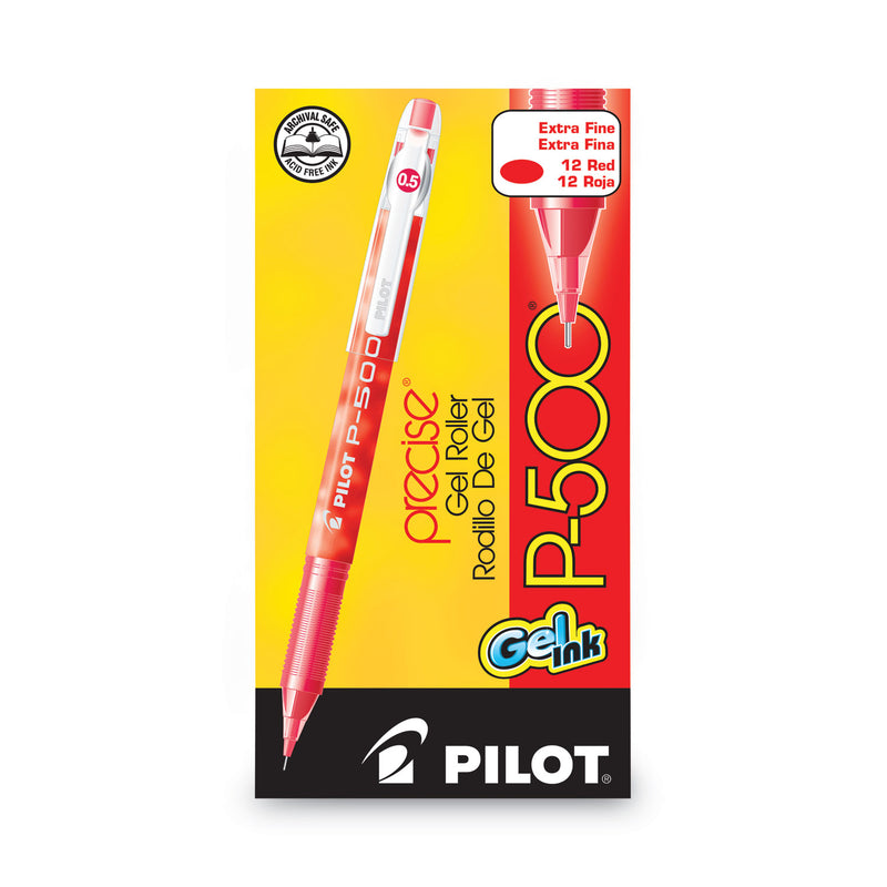 Pilot Precise P-500 Gel Pen, Stick, Extra-Fine 0.5 mm, Red Ink, Red Barrel, Dozen