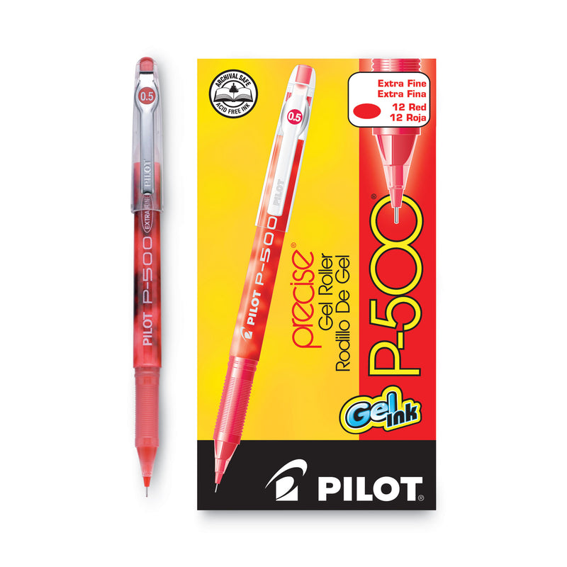 Pilot Precise P-500 Gel Pen, Stick, Extra-Fine 0.5 mm, Red Ink, Red Barrel, Dozen