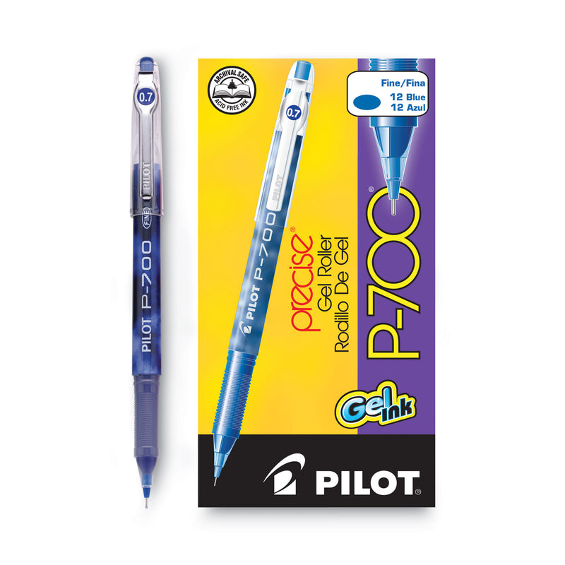 Pilot Precise P-700 Gel Pen, Stick, Fine 0.7 mm, Blue Ink, Blue Barrel, Dozen