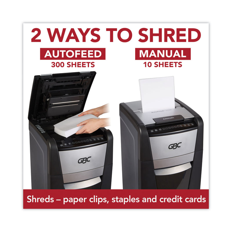 GBC AutoFeed+ 300X Super Cross-Cut Office Shredder, 300 Auto/10 Manual Sheet Capacity