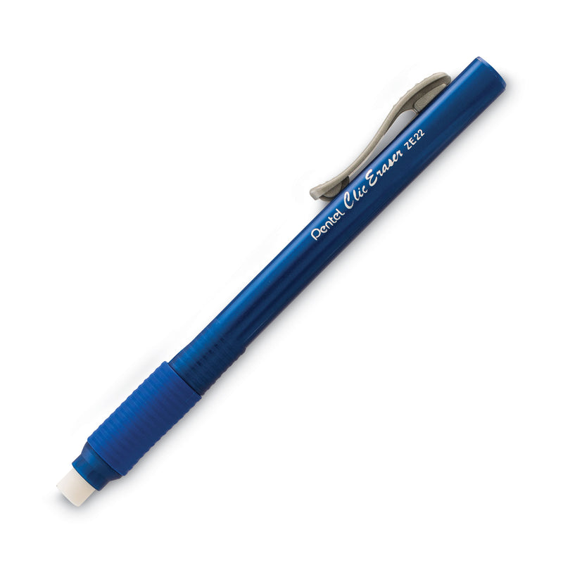 Pentel Clic Eraser Grip Eraser, For Pencil Marks, White Eraser, Blue Barrel