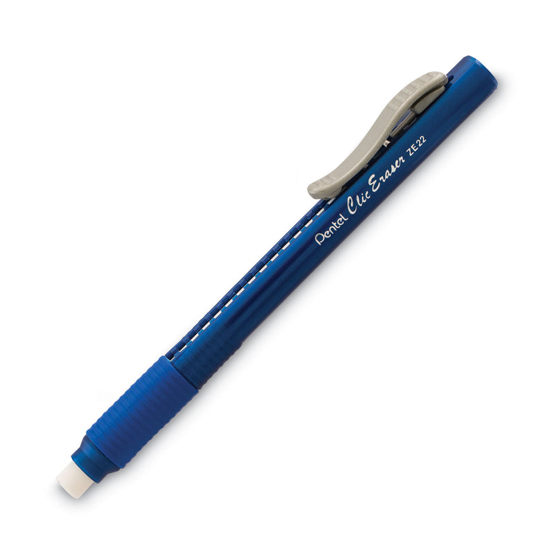 Pentel Clic Eraser Grip Eraser, For Pencil Marks, White Eraser, Blue Barrel