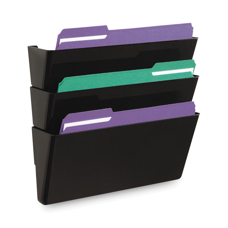 Universal Wall File Pockets, 3 Sections, Letter Size,13" x 4.13" x 14.5", Black, 3/Pack