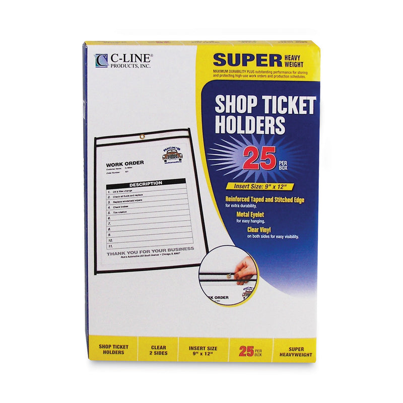 C-Line Shop Ticket Holders, Stitched, Both Sides Clear, 75 Sheets, 9 x 12, 25/Box