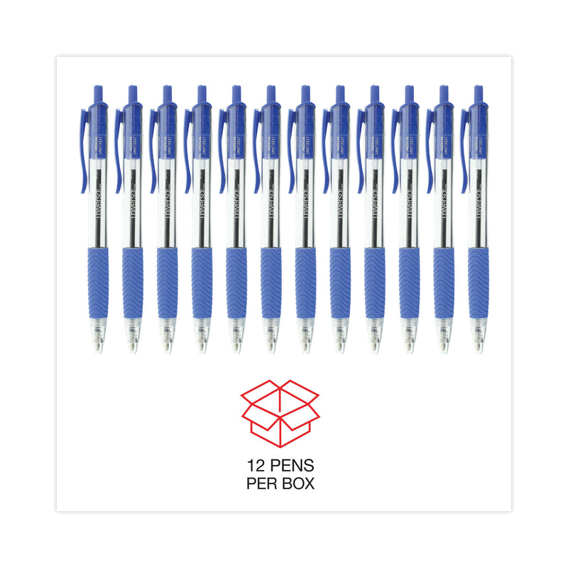 Universal Comfort Grip Ballpoint Pen, Retractable, Medium 1 mm, Blue Ink, Clear Barrel, Dozen