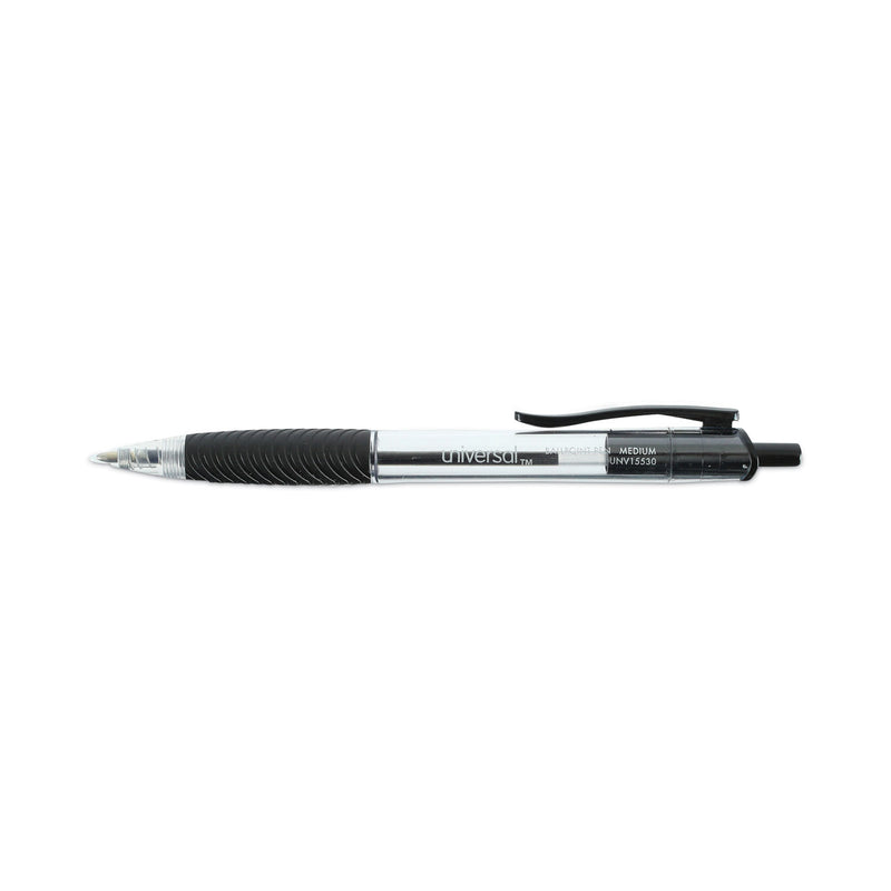 Universal Comfort Grip Ballpoint Pen, Retractable, Medium 1 mm, Black Ink, Clear Barrel, 48/Pack