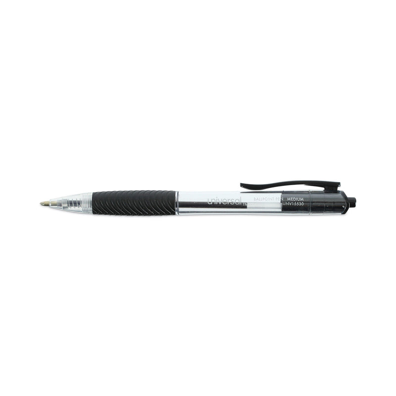 Universal Comfort Grip Ballpoint Pen, Retractable, Medium 1 mm, Black Ink, Clear Barrel, 48/Pack