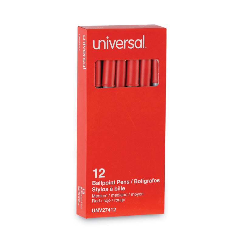 Universal Ballpoint Pen, Stick, Medium 1 mm, Red Ink, Gray Barrel, Dozen