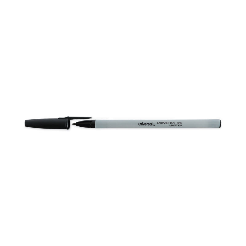 Universal Ballpoint Pen, Stick, Fine 0.7 mm, Black Ink, Gray Barrel, Dozen