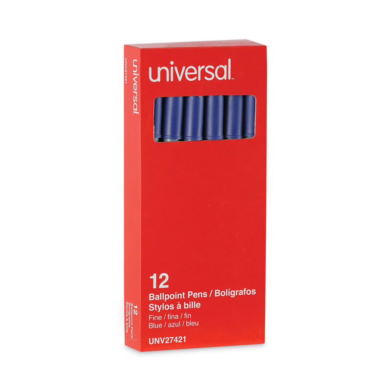 Universal Ballpoint Pen, Stick, Fine 0.7 mm, Blue Ink, Gray Barrel, Dozen