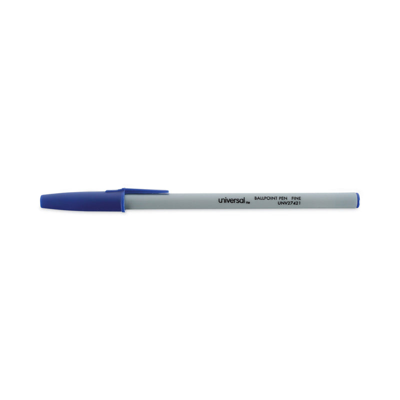 Universal Ballpoint Pen, Stick, Fine 0.7 mm, Blue Ink, Gray Barrel, Dozen