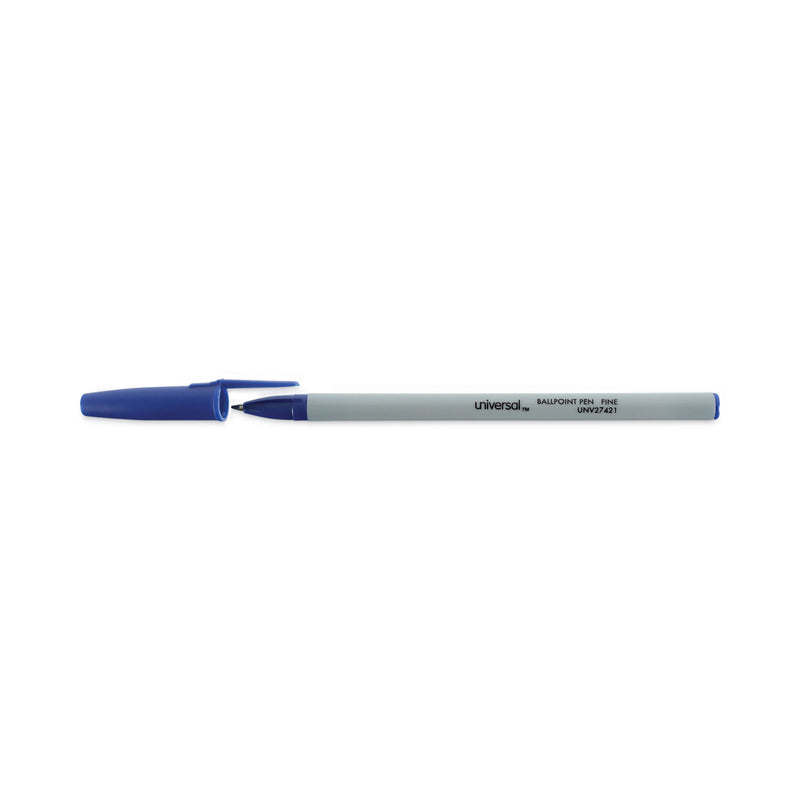 Universal Ballpoint Pen, Stick, Fine 0.7 mm, Blue Ink, Gray Barrel, Dozen