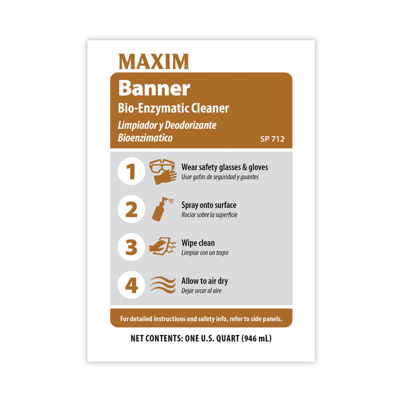 Maxim Banner Bio-Enzymatic Cleaner, Safe-to-Ship, Fresh Scent, 32 oz Bottle, 6/Carton