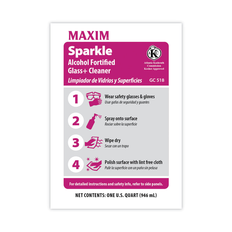 Maxim RTU Sparkle Glass Cleaner, Safe-to-Ship, 32 oz Bottle, 6/Carton