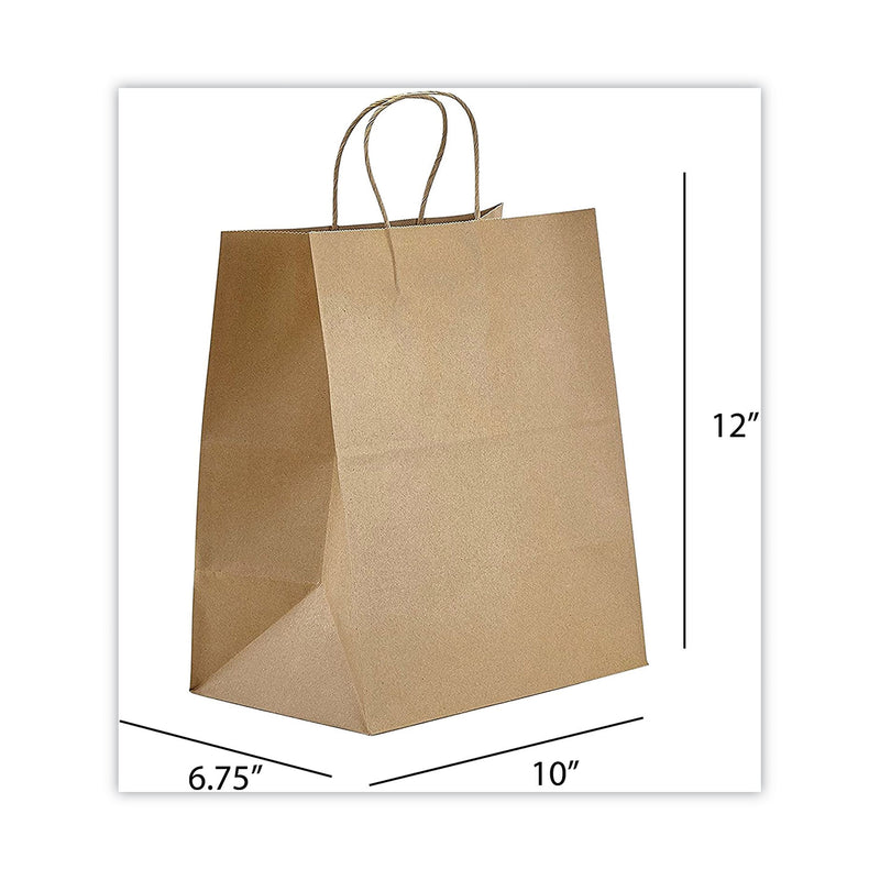 Prime Time Packaging Kraft Paper Bags, Bistro, 10 x 6.75 x 12, Natural, 250/Carton