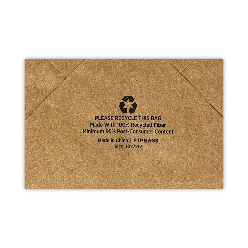 Prime Time Packaging Kraft Paper Bags, Bistro, 10 x 6.75 x 12, Natural, 250/Carton