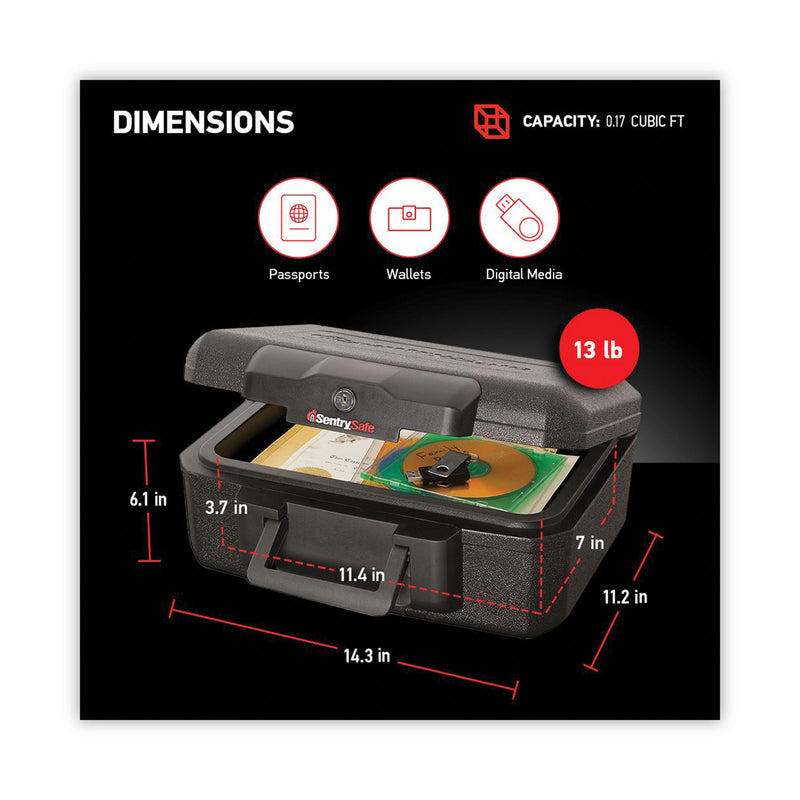 Sentry 1200 Series Fire Chest, 0.18 cu ft, 14.3w x 11.2d x 6.1h, Black