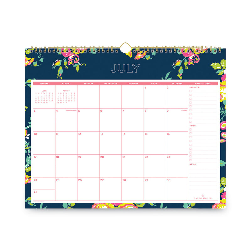 Blue Sky Day Designer Peyton Academic Wall Calendar, Floral Artwork, 15 x 12, White/Navy Sheets, 12-Month (July-June): 2022-2023