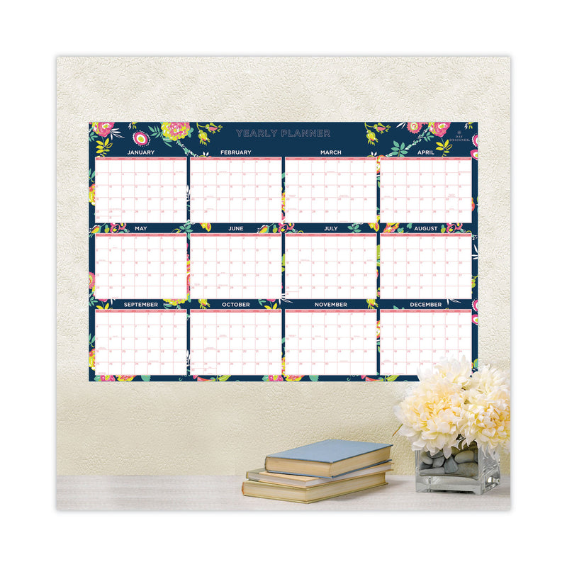 Blue Sky Day Designer Peyton Laminated Erasable Wall Calendar, Floral Artwork, 36 x 24, White/Navy Sheets, 12-Month (Jan-Dec): 2023