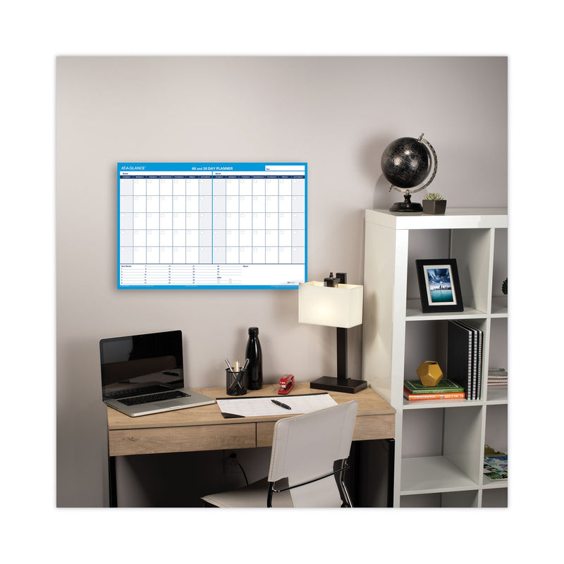 AT-A-GLANCE 30/60-Day Undated Horizontal Erasable Wall Planner, 36 x 24, White/Blue Sheets, Undated