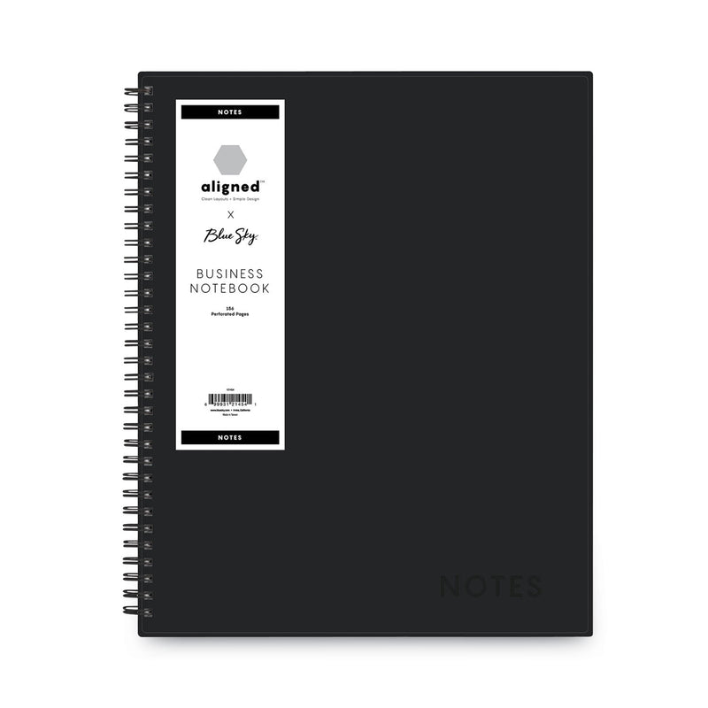 Blue Sky Aligned Business Notebook, 1 Subject, Meeting Notes Format, Narrow Rule, Black Cover, 11 x 8.5, 78 Sheets