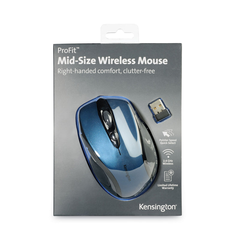 Kensington Pro Fit Mid-Size Wireless Mouse, 2.4 GHz Frequency/30 ft Wireless Range, Right Hand Use, Sapphire Blue